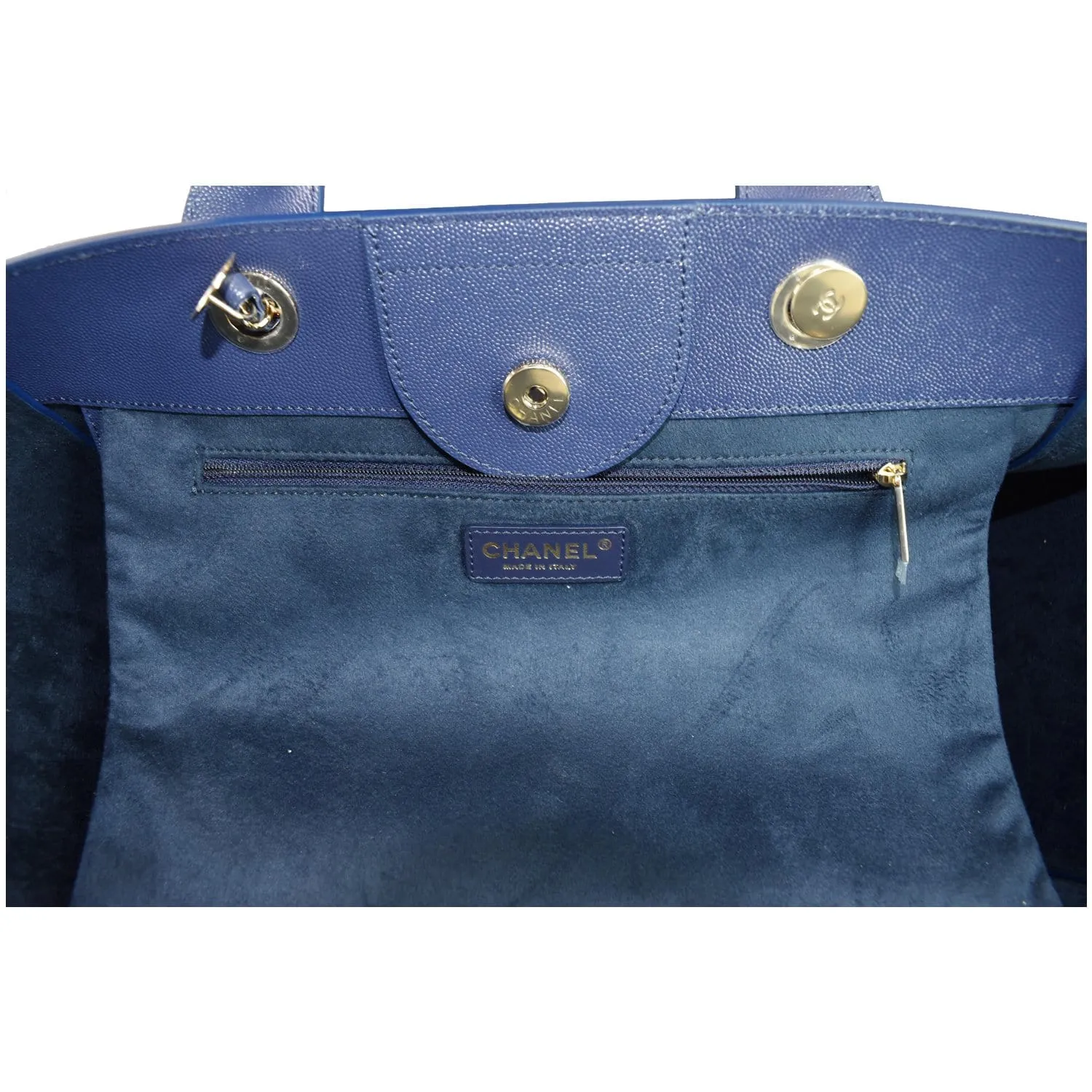CHANEL Deauville Studded Caviar Tote Shoulder Bag Blue