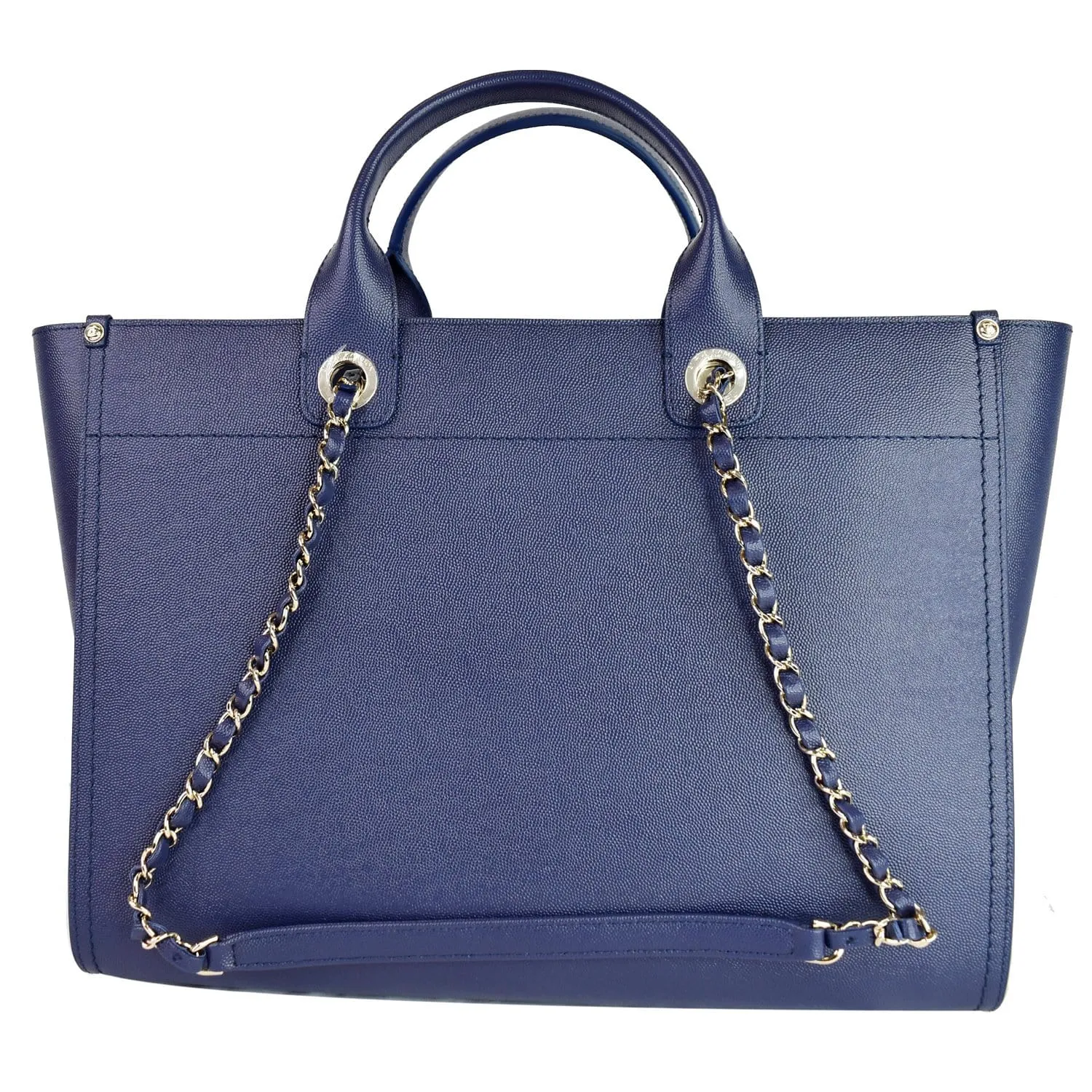 CHANEL Deauville Studded Caviar Tote Shoulder Bag Blue