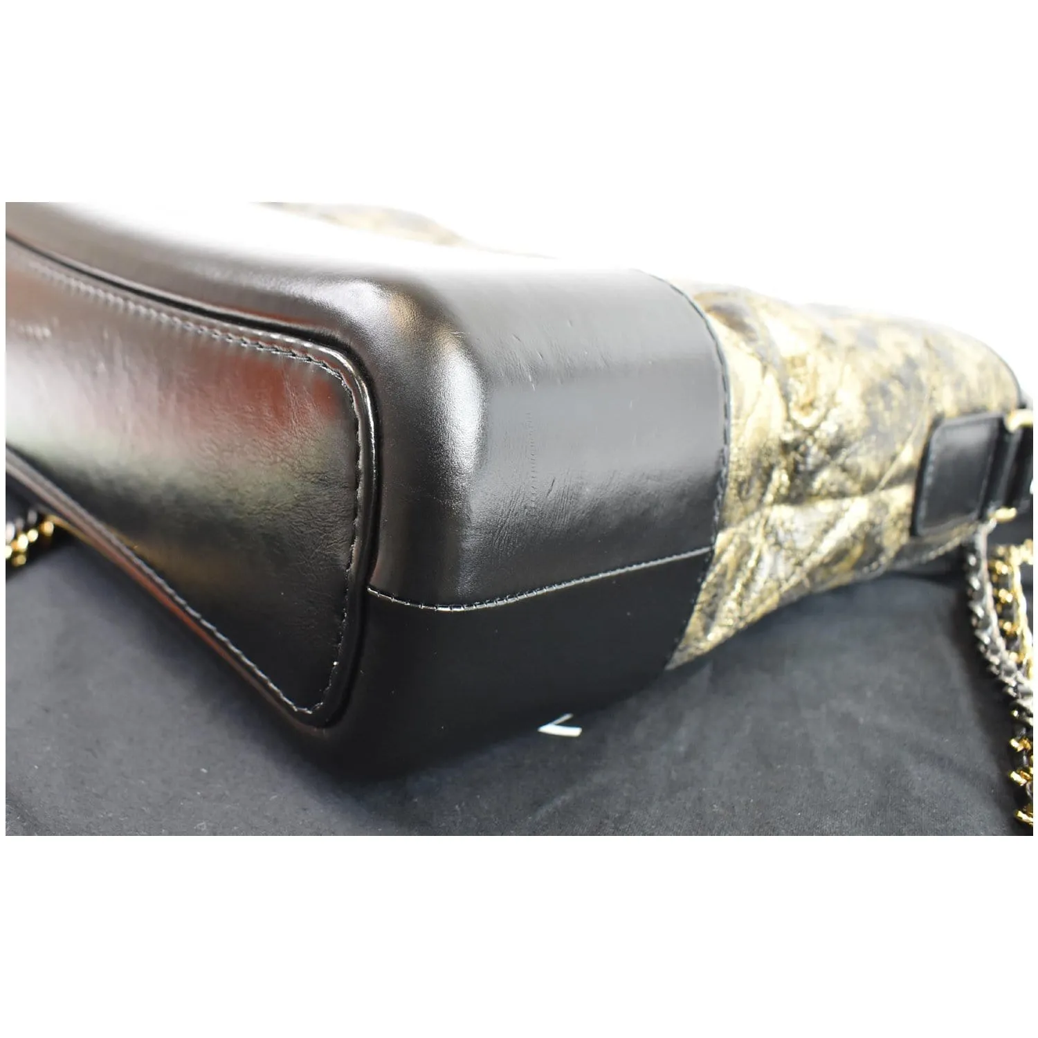 CHANEL Gabrielle Metallic Crumpled Leather Hobo Shoulder Bag Black/Gold