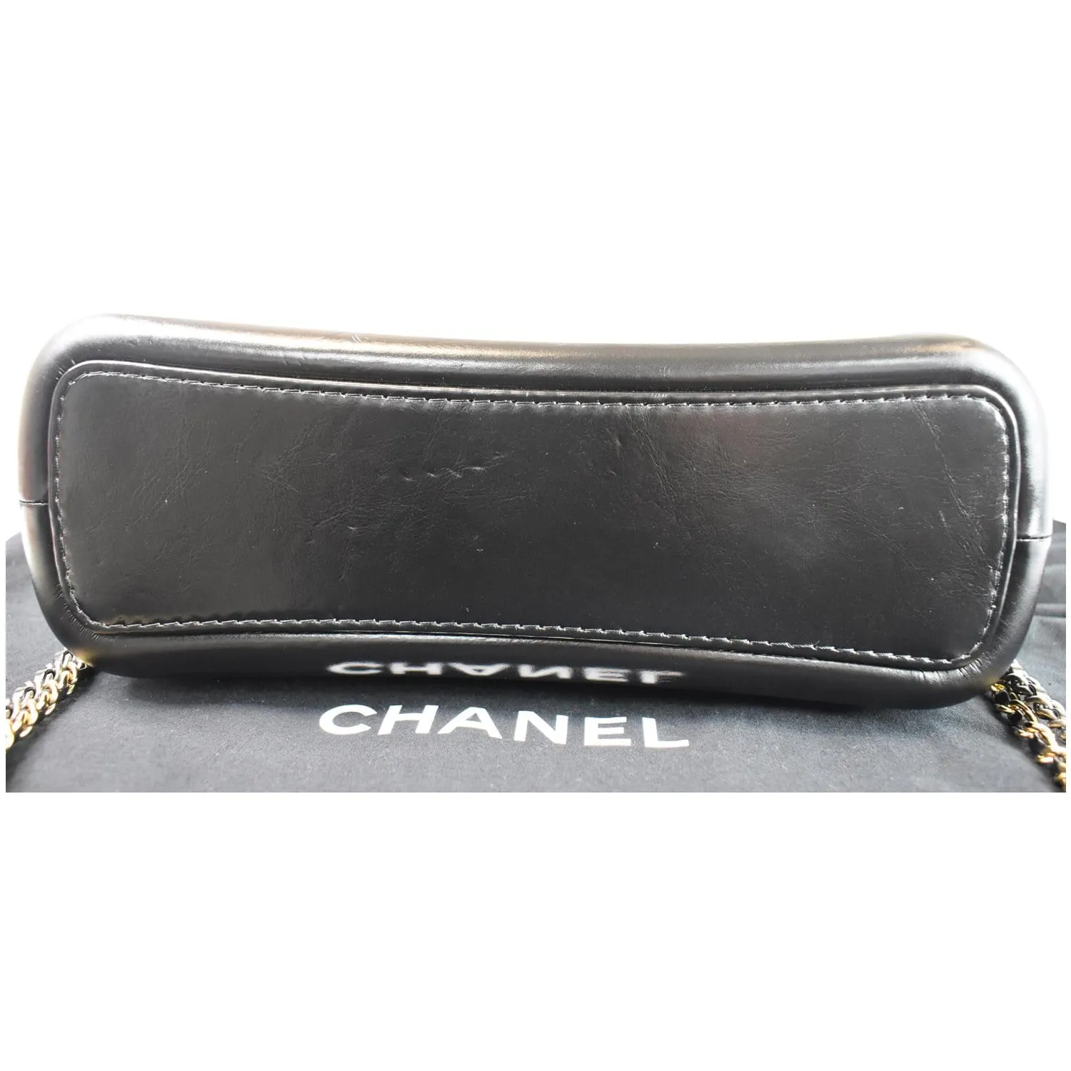 CHANEL Gabrielle Metallic Crumpled Leather Hobo Shoulder Bag Black/Gold