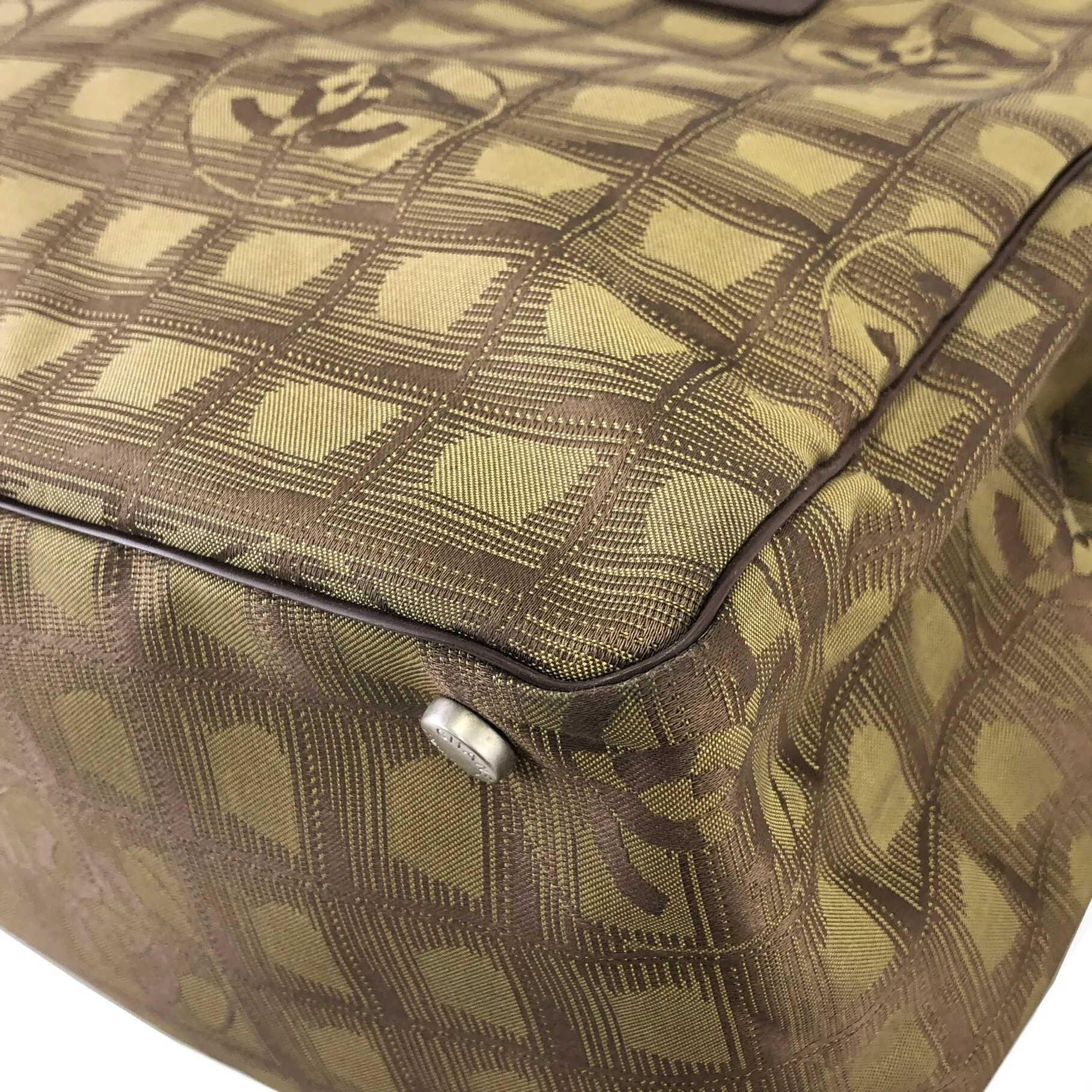 CHANEL New Travel Line Nylon Handbag Totebag Khaki Vintage hvx4g4