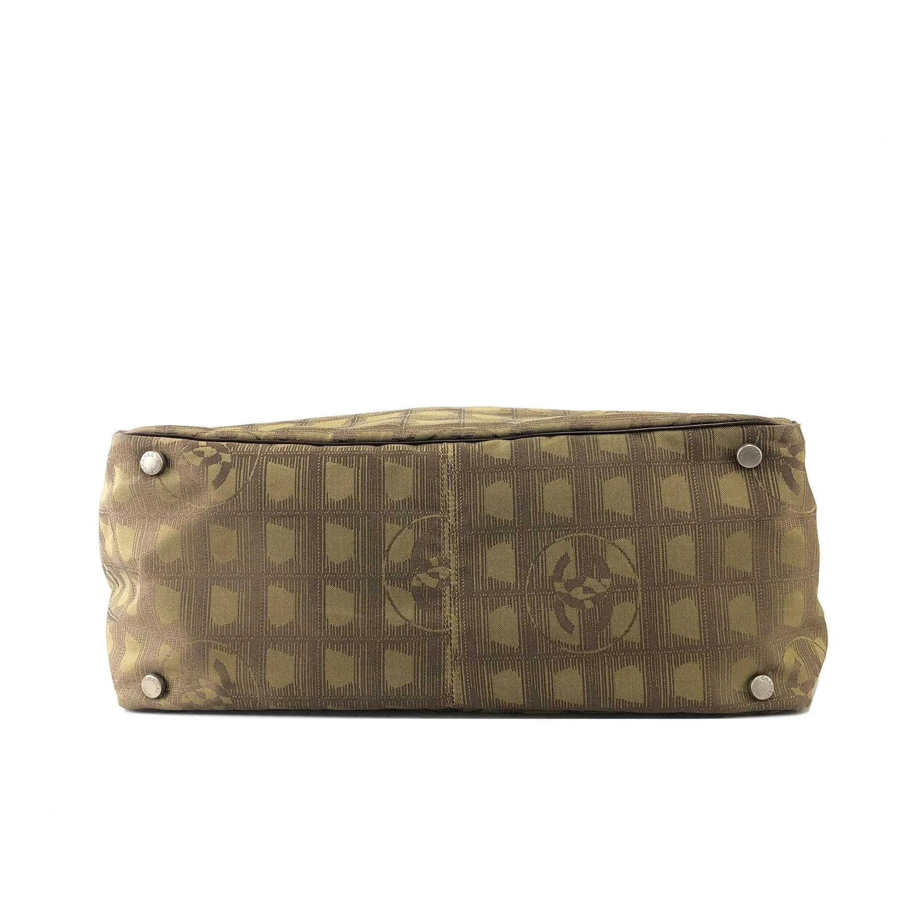CHANEL New Travel Line Nylon Handbag Totebag Khaki Vintage hvx4g4