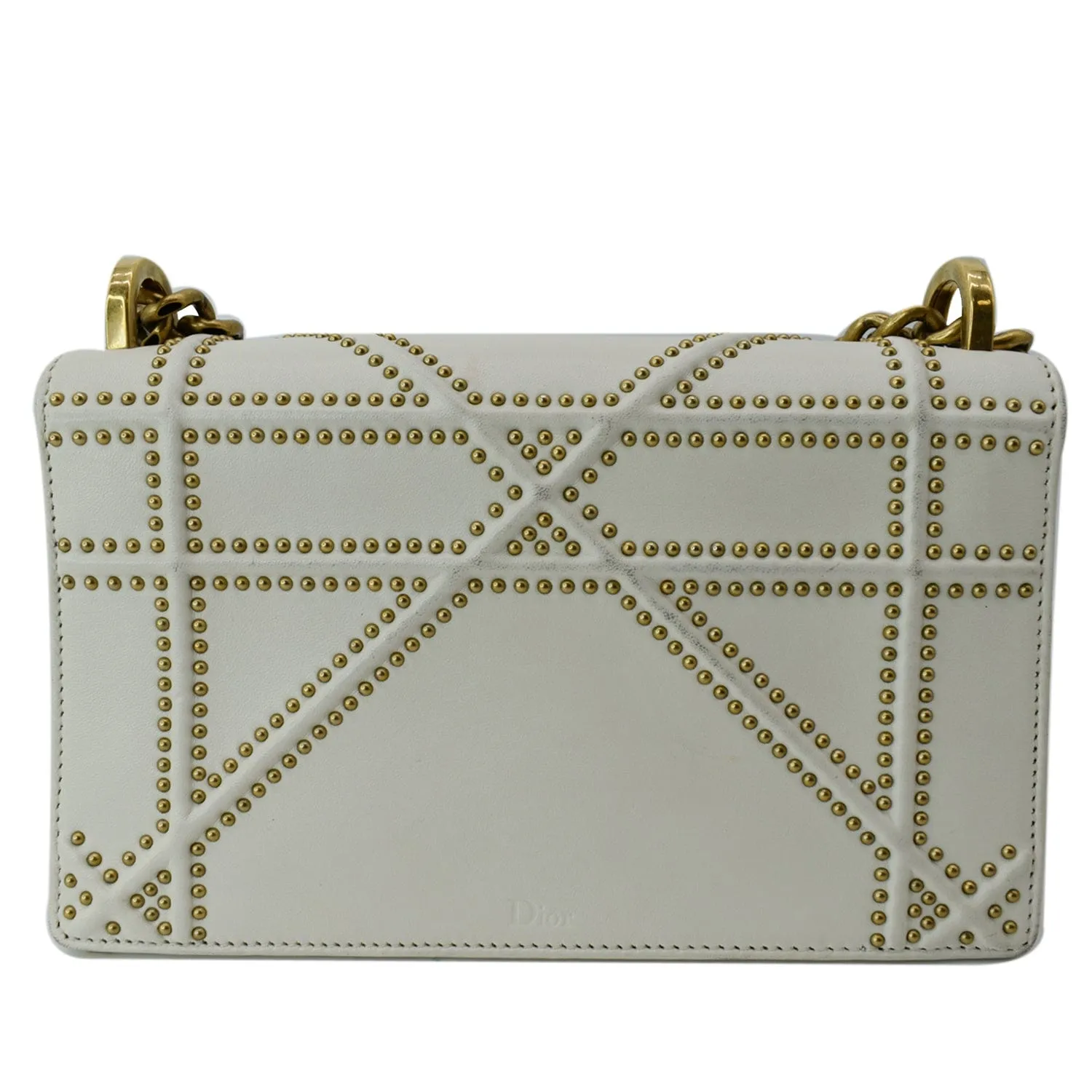 CHRISTIAN DIOR Small Diorama Studded Leather Flap Shoulder Bag White