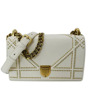 CHRISTIAN DIOR Small Diorama Studded Leather Flap Shoulder Bag White
