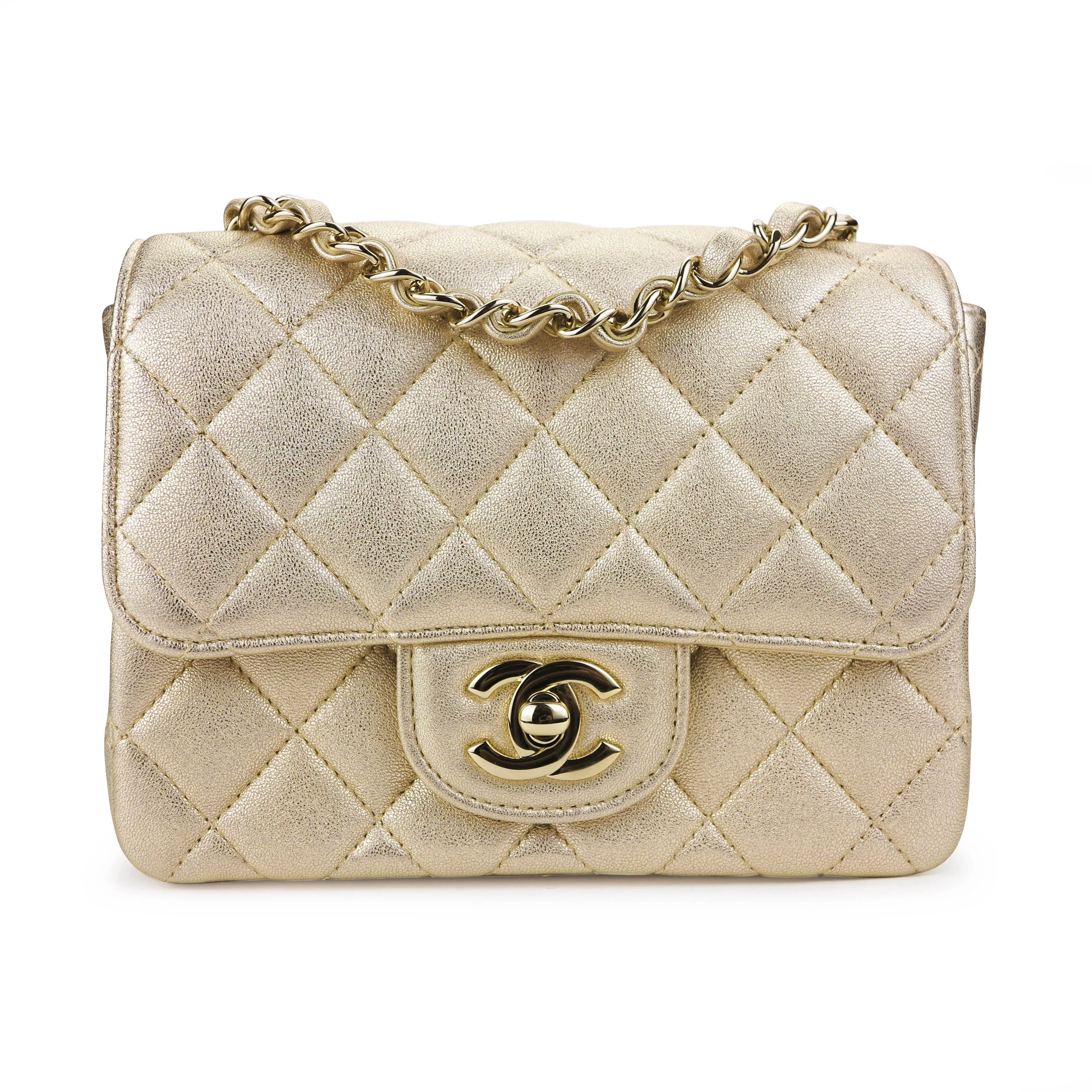 Classic Mini Square Flap Bag in 21P Gold Lambskin