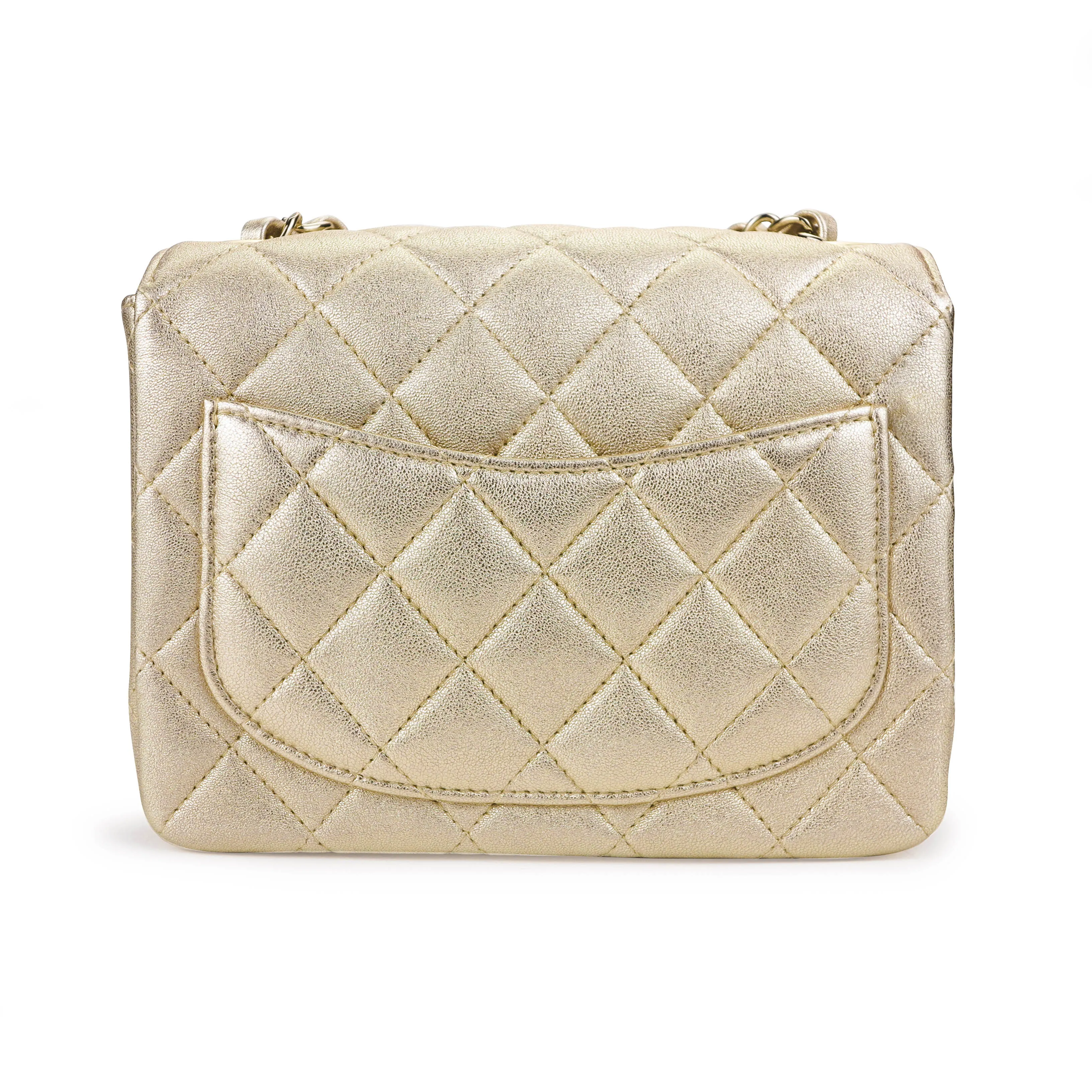 Classic Mini Square Flap Bag in 21P Gold Lambskin