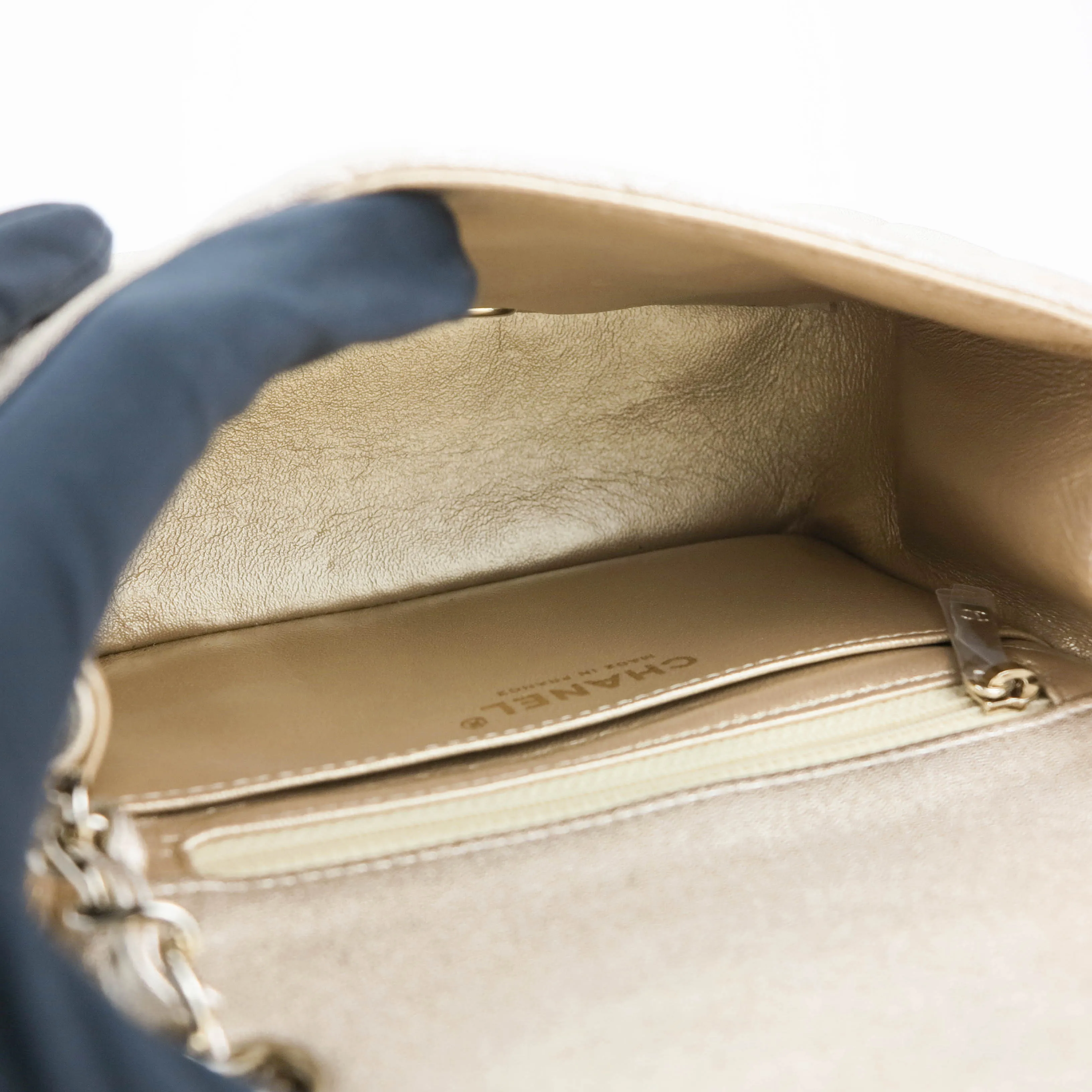 Classic Mini Square Flap Bag in 21P Gold Lambskin