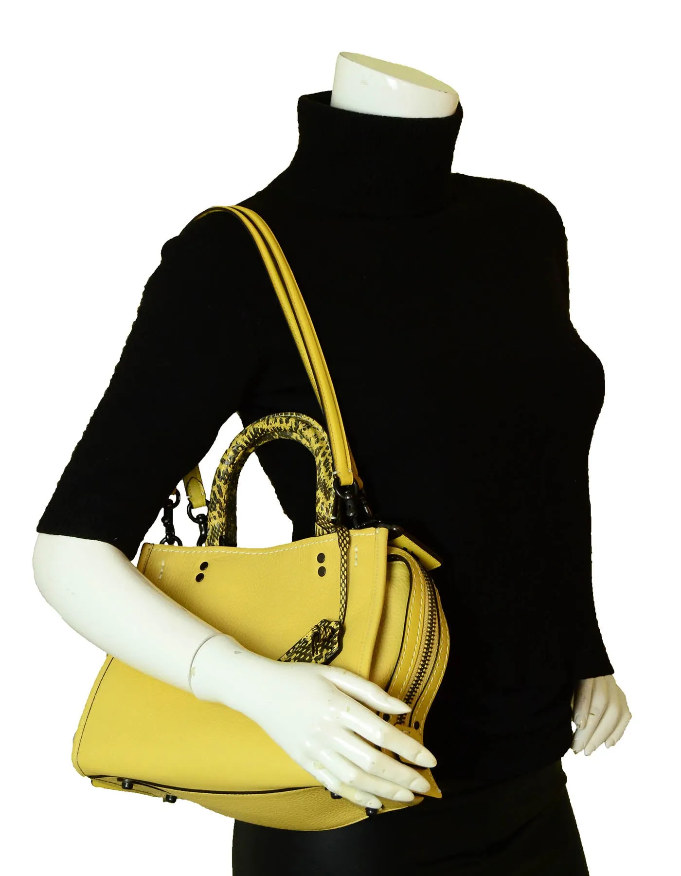 Coach Yellow Leather Rogue 25 Handbag w Snake Trim