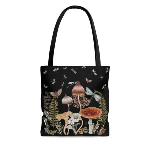 Cottage Mushrooms Tote Bag, Dark Academia Bag, Cottagecore Bag