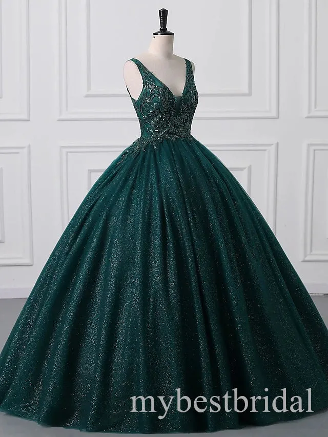 Darek Green V-neck Sleeveless A-line Long Prom Dress,PDS11691