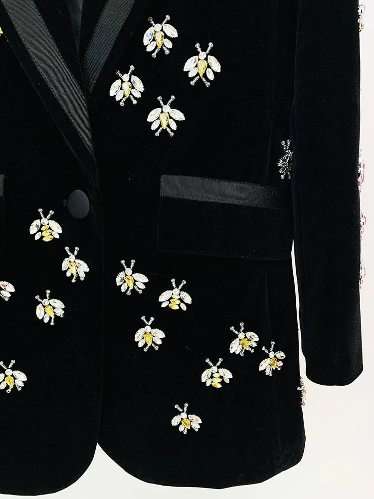 Diamond Studded Bead Design Velvet Blazer