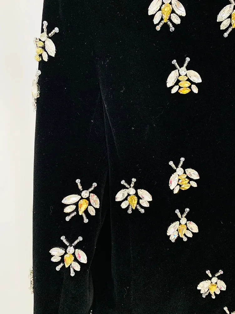 Diamond Studded Bead Design Velvet Blazer