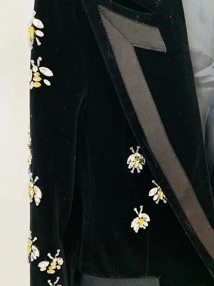 Diamond Studded Bead Design Velvet Blazer