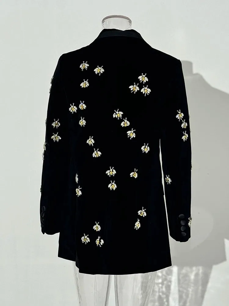 Diamond Studded Bead Design Velvet Blazer