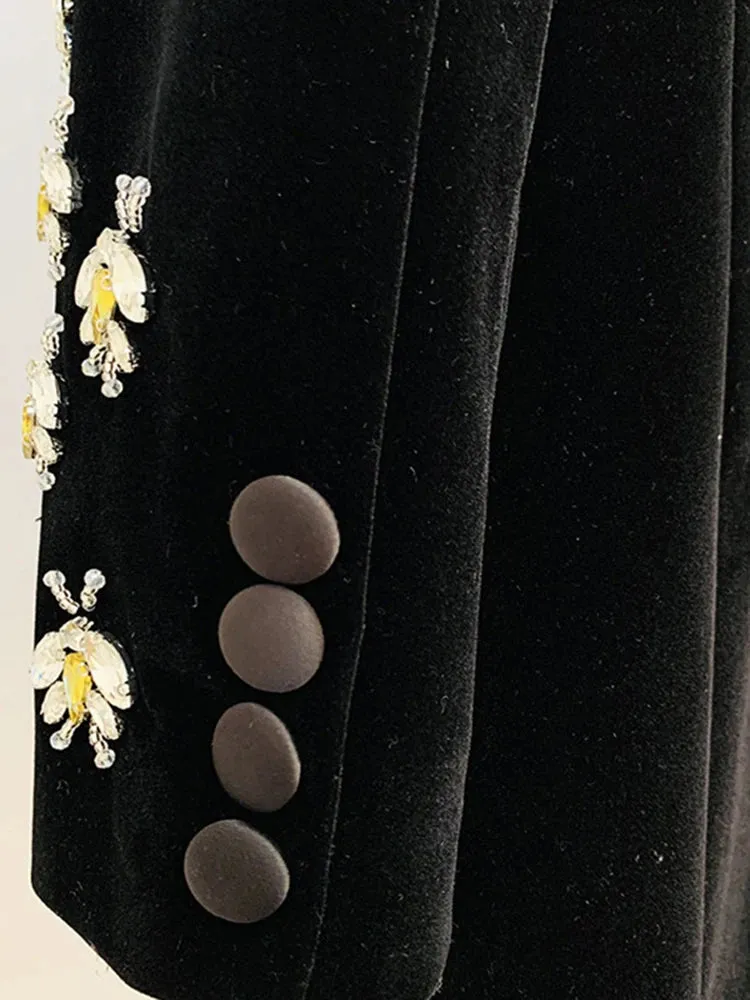 Diamond Studded Bead Design Velvet Blazer