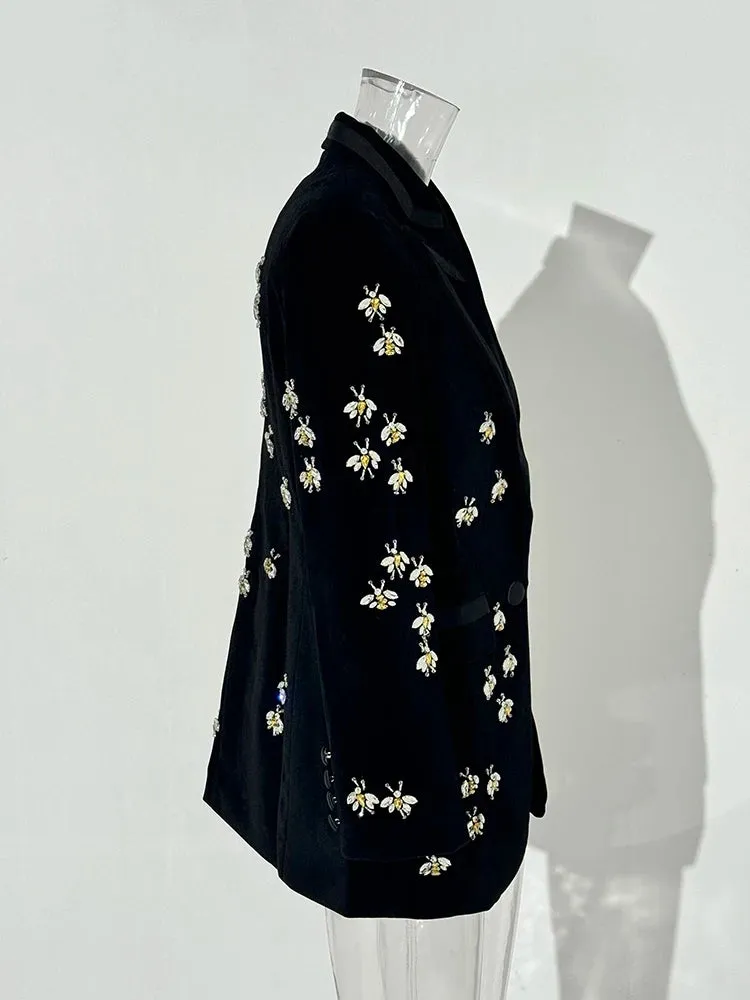 Diamond Studded Bead Design Velvet Blazer