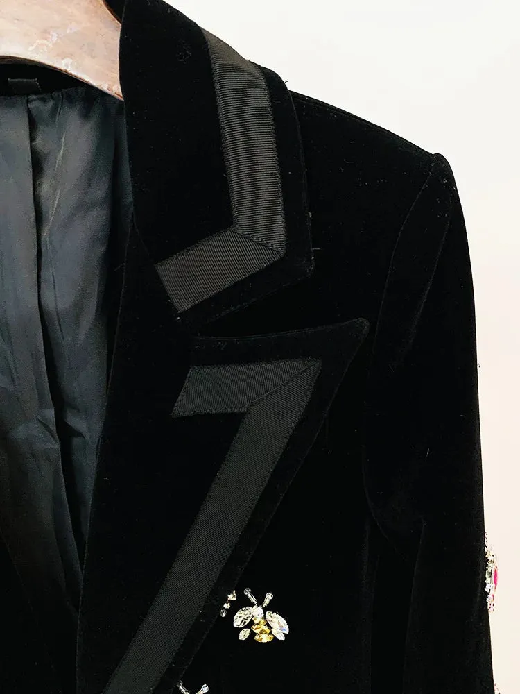 Diamond Studded Bead Design Velvet Blazer
