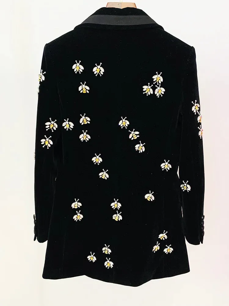 Diamond Studded Bead Design Velvet Blazer