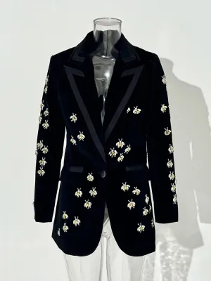 Diamond Studded Bead Design Velvet Blazer