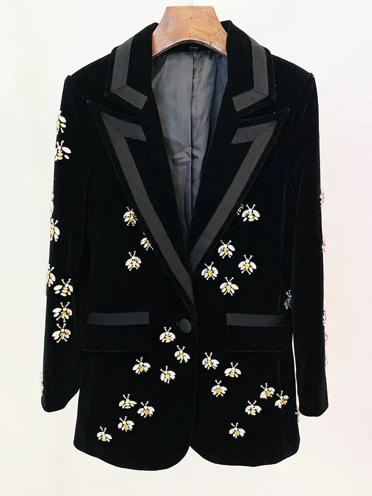 Diamond Studded Bead Design Velvet Blazer