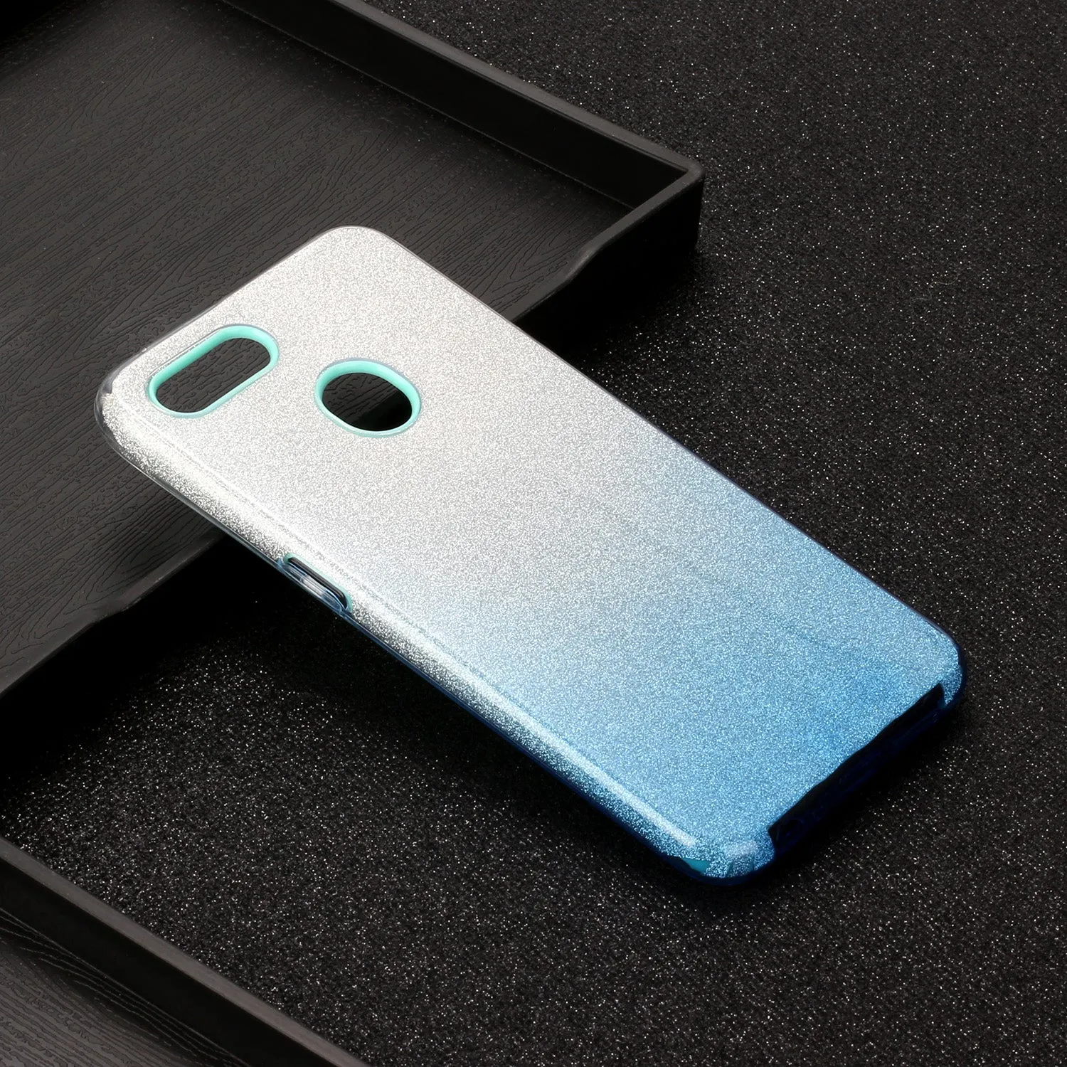 For OPPO F9/F9 Pro/A7X/F11 Pro/A8/A31 Phone Case Gradient Color Glitter Powder Phone Cover with Airbag Bracket blue
