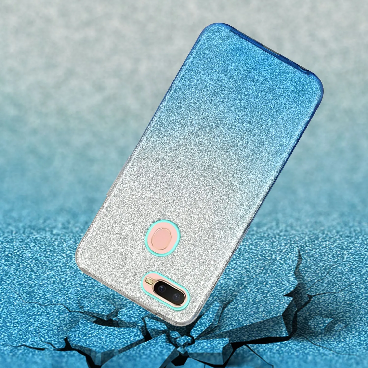 For OPPO F9/F9 Pro/A7X/F11 Pro/A8/A31 Phone Case Gradient Color Glitter Powder Phone Cover with Airbag Bracket blue