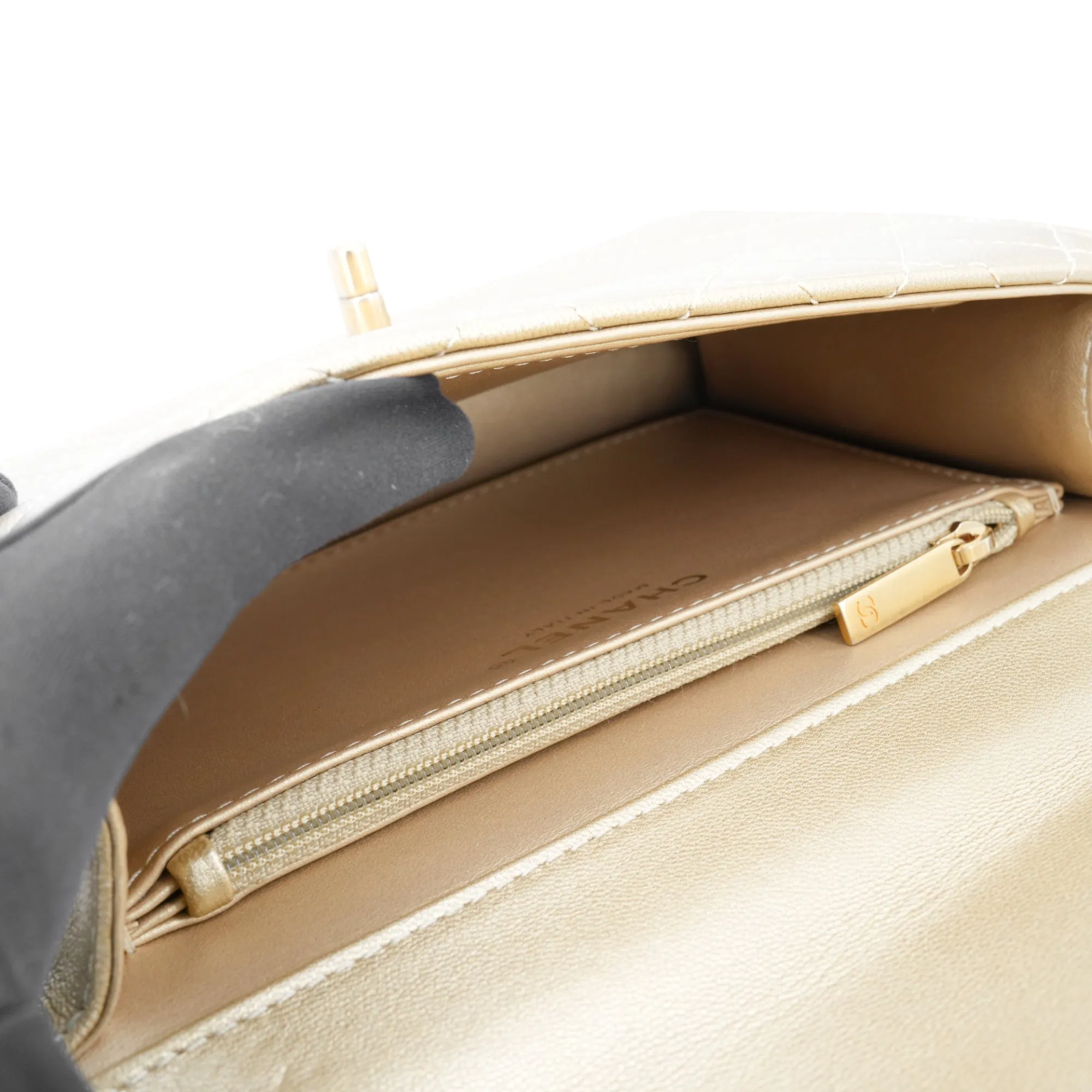 Gold Quilted Small Chic Pearls Flap Bag