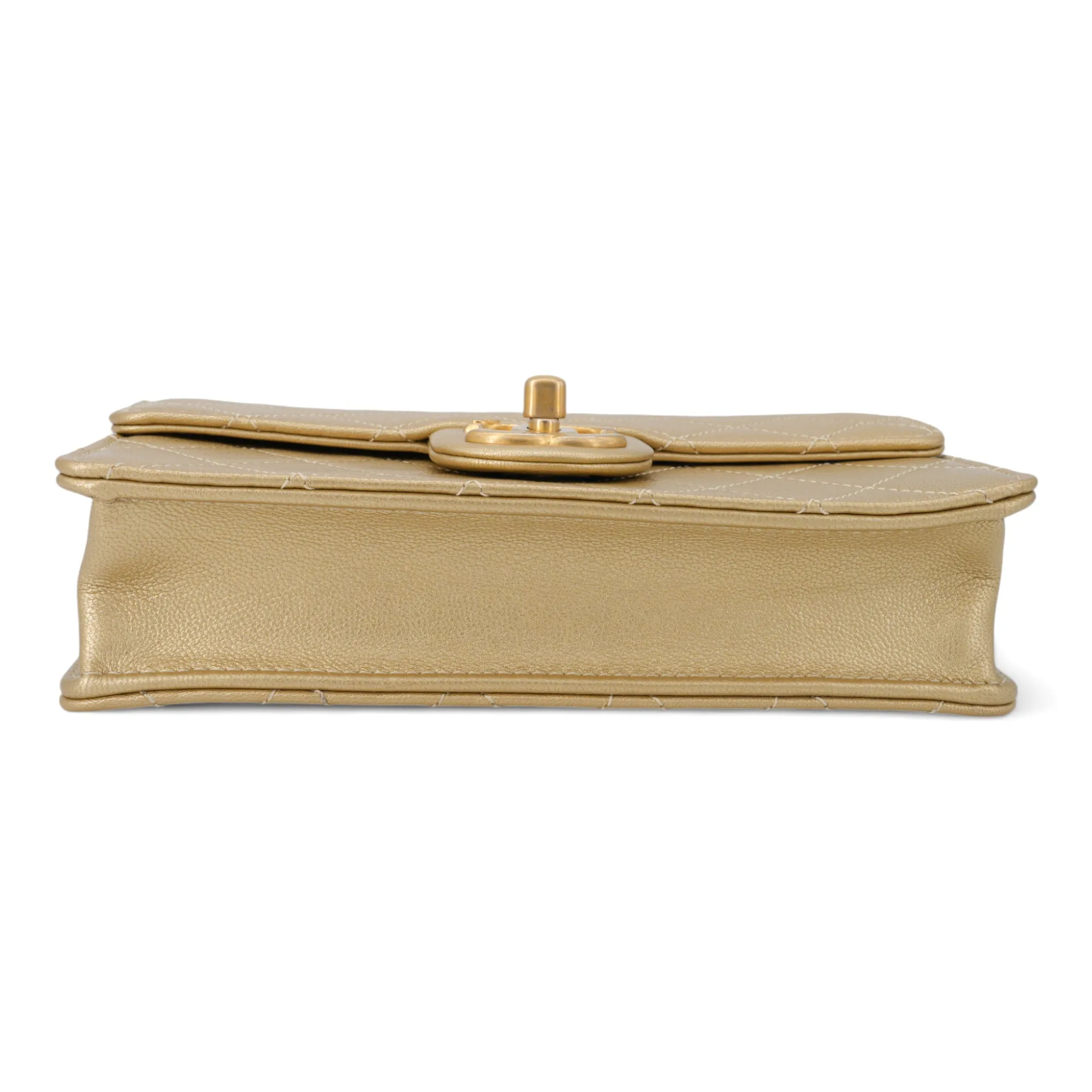 Gold Quilted Small Chic Pearls Flap Bag