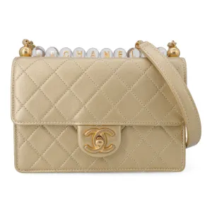 Gold Quilted Small Chic Pearls Flap Bag