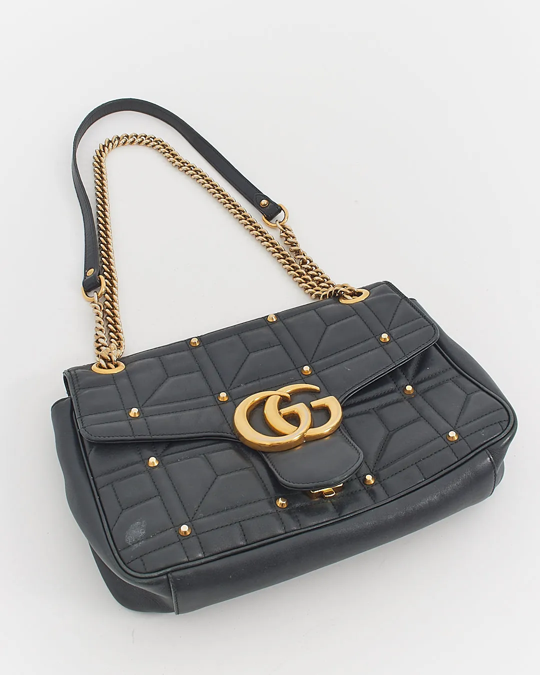 Gucci Black Leather Studded Medium Marmont Shoulder Bag