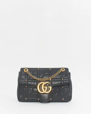 Gucci Black Leather Studded Medium Marmont Shoulder Bag