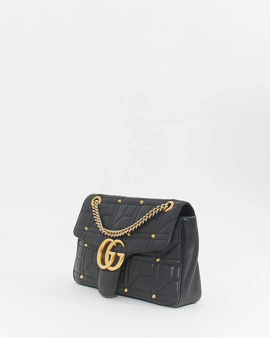Gucci Black Leather Studded Medium Marmont Shoulder Bag