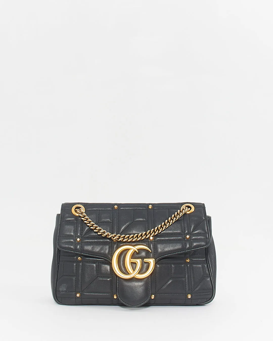 Gucci Black Leather Studded Medium Marmont Shoulder Bag