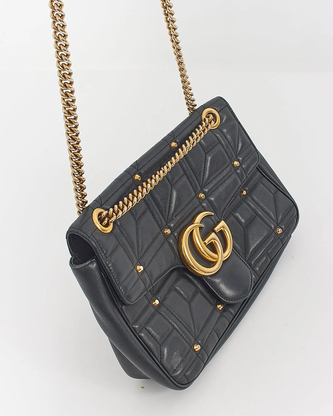 Gucci Black Leather Studded Medium Marmont Shoulder Bag