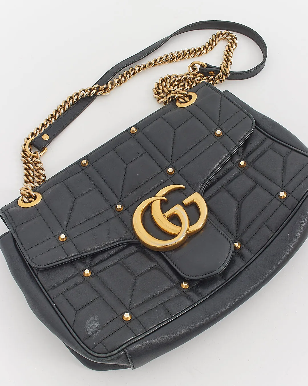 Gucci Black Leather Studded Medium Marmont Shoulder Bag