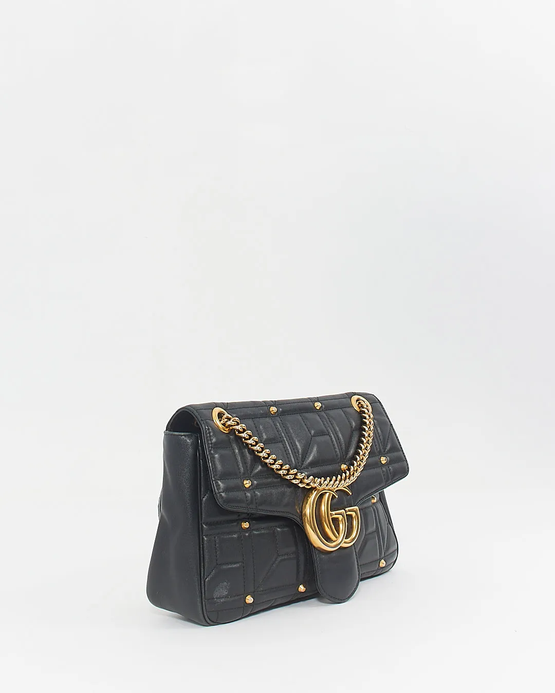 Gucci Black Leather Studded Medium Marmont Shoulder Bag