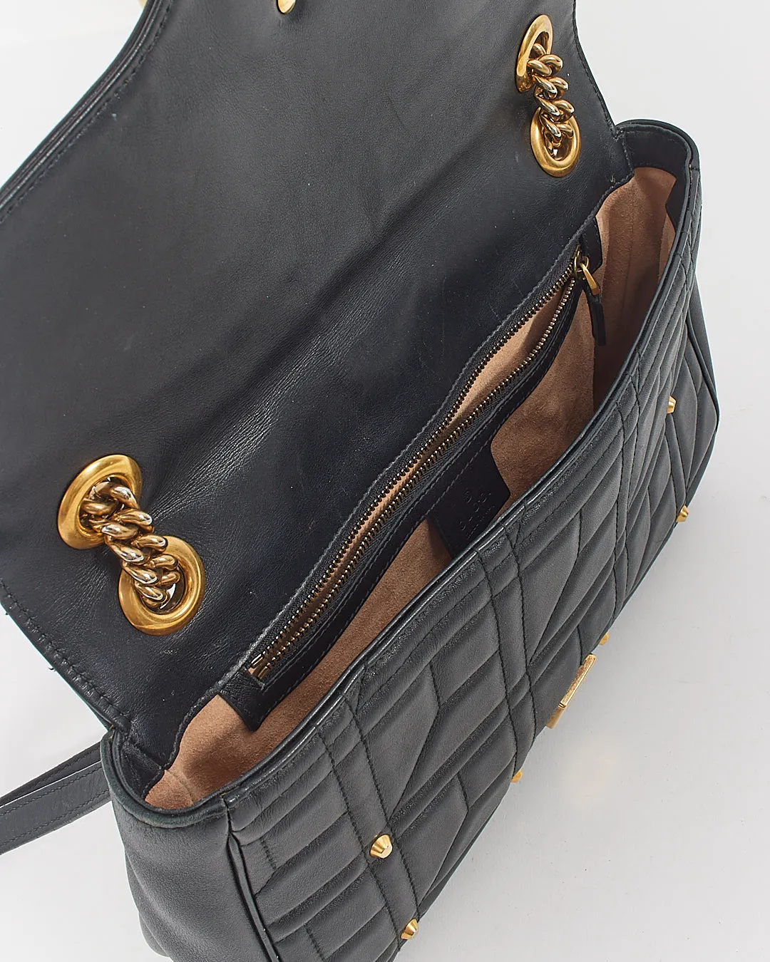 Gucci Black Leather Studded Medium Marmont Shoulder Bag