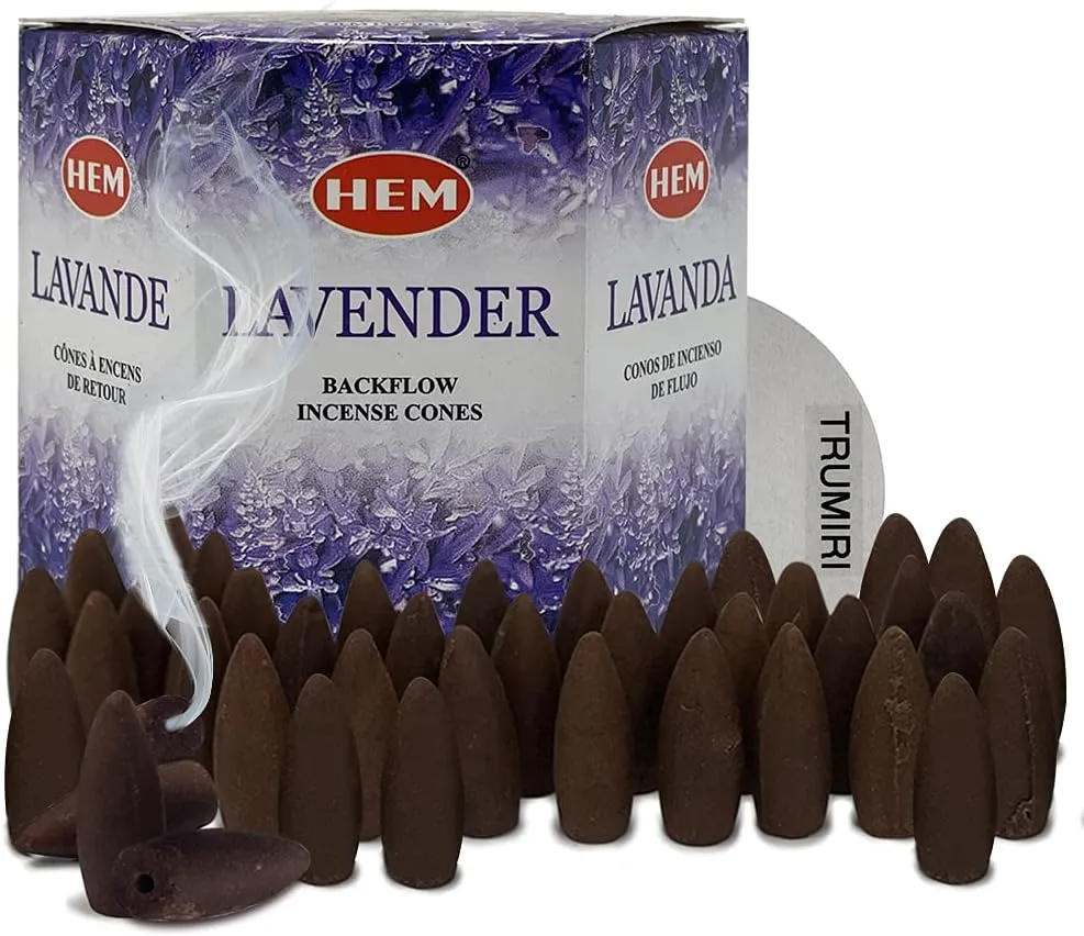 Hem Backflow Incense Cones for Waterfall Aromatic Smoke Fountain Haze Falls Burner Holder and Mat Bundle - 40 Large Back Flow Incense Cones Scented - Meditation - Relaxation - Spiritual - Yoga