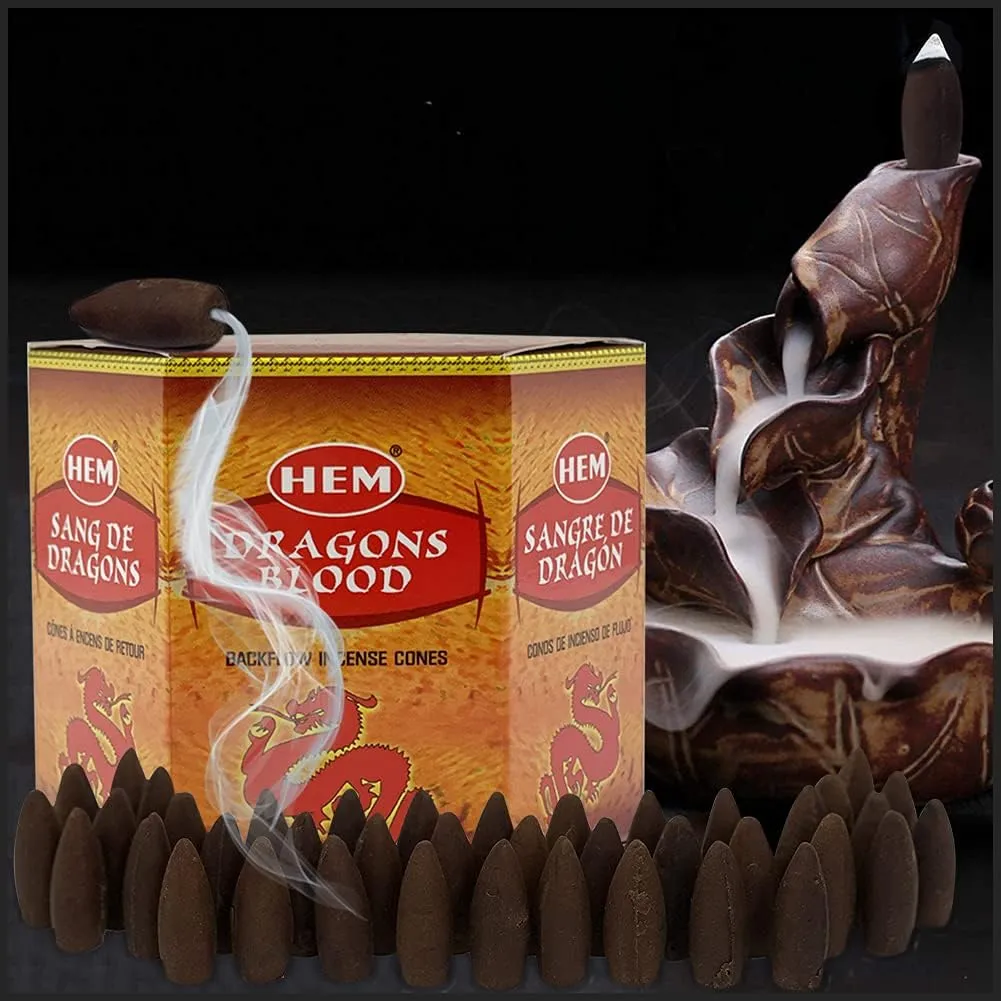Hem Backflow Incense Cones for Waterfall Aromatic Smoke Fountain Haze Falls Burner Holder and Mat Bundle - 40 Large Back Flow Incense Cones Scented - Meditation - Relaxation - Spiritual - Yoga