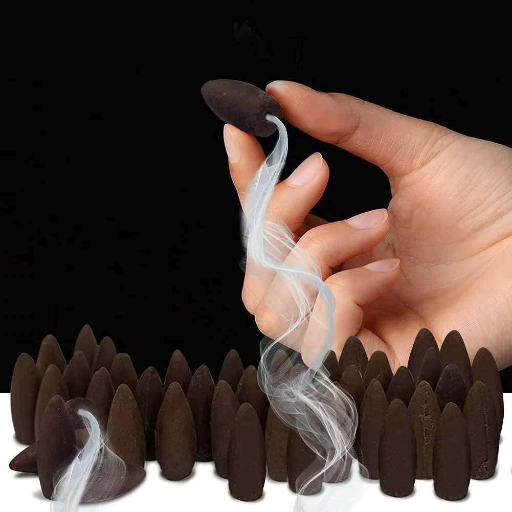 Hem Backflow Incense Cones for Waterfall Aromatic Smoke Fountain Haze Falls Burner Holder and Mat Bundle - 40 Large Back Flow Incense Cones Scented - Meditation - Relaxation - Spiritual - Yoga