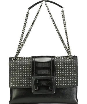HOGAN Black Studded leather Fold Shoulder Bag