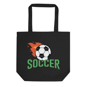 inspire Soccer Ball with Flames Eco Tote Bag