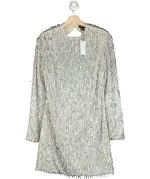 Karen Millen Metallic Sequin Strong Shoulder Cut Out Back Woven Mini Dress UK 8