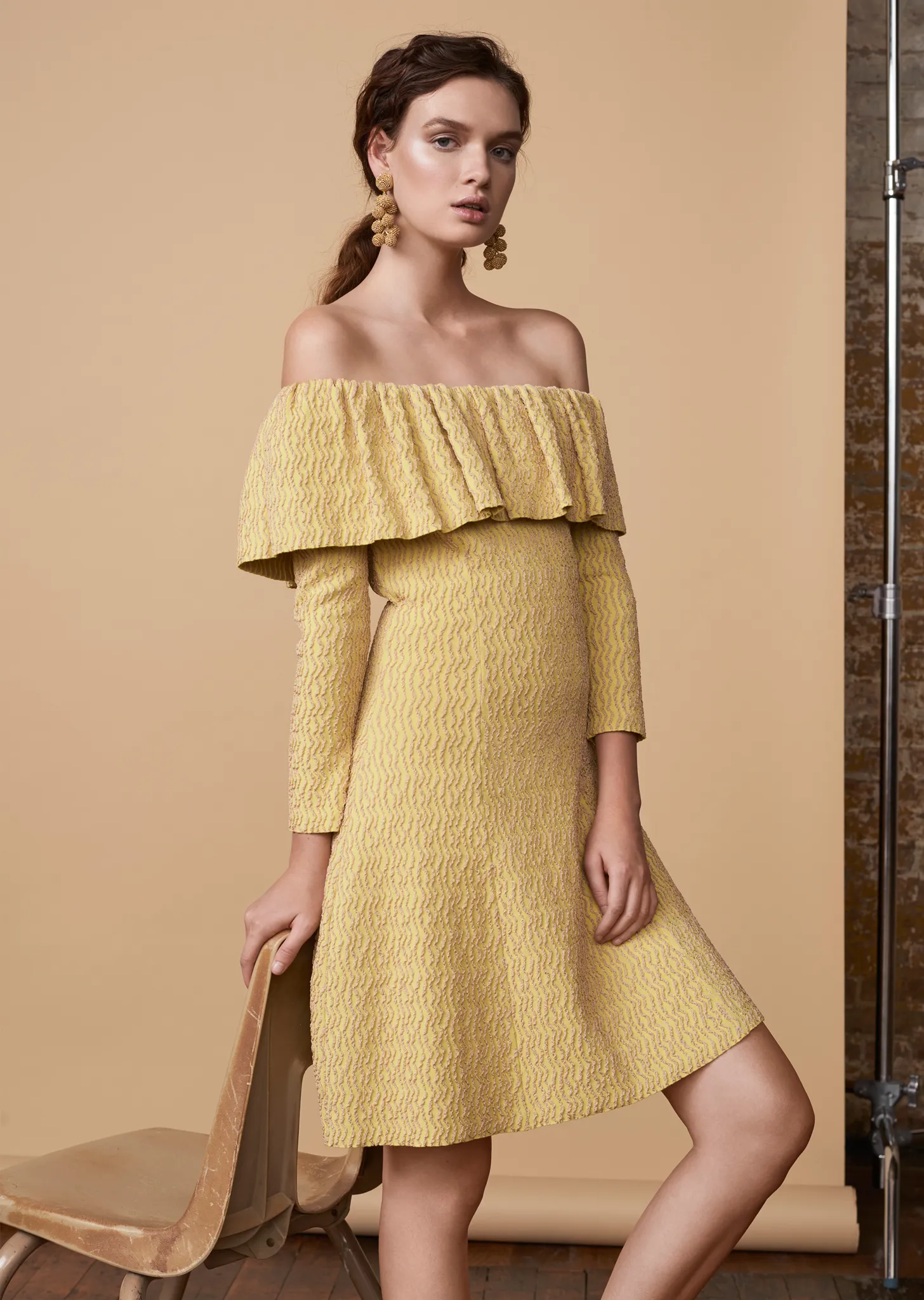 Karlotta - A-Line Dress with Metallic Wave Textured Pattern