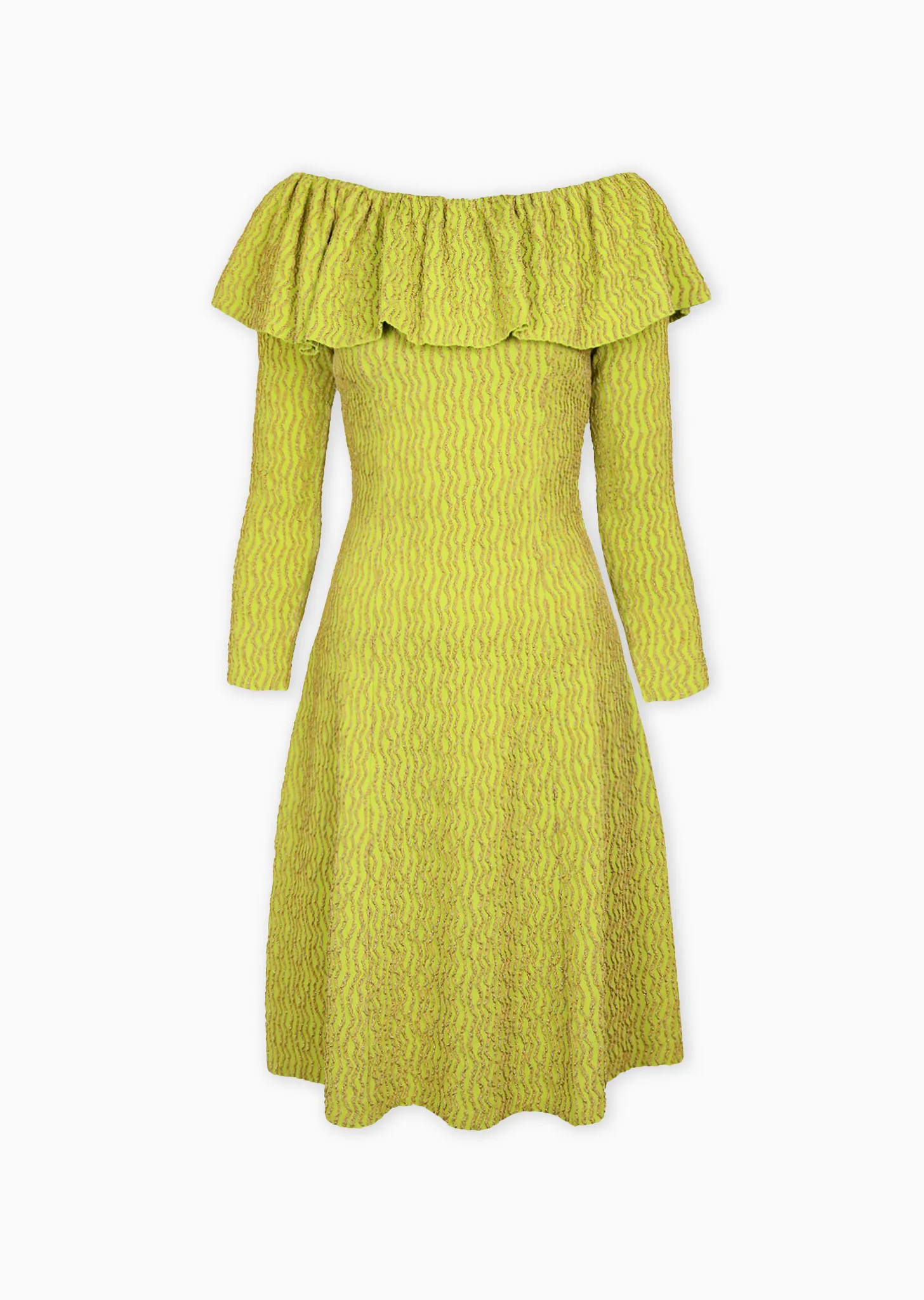 Karlotta - A-Line Dress with Metallic Wave Textured Pattern