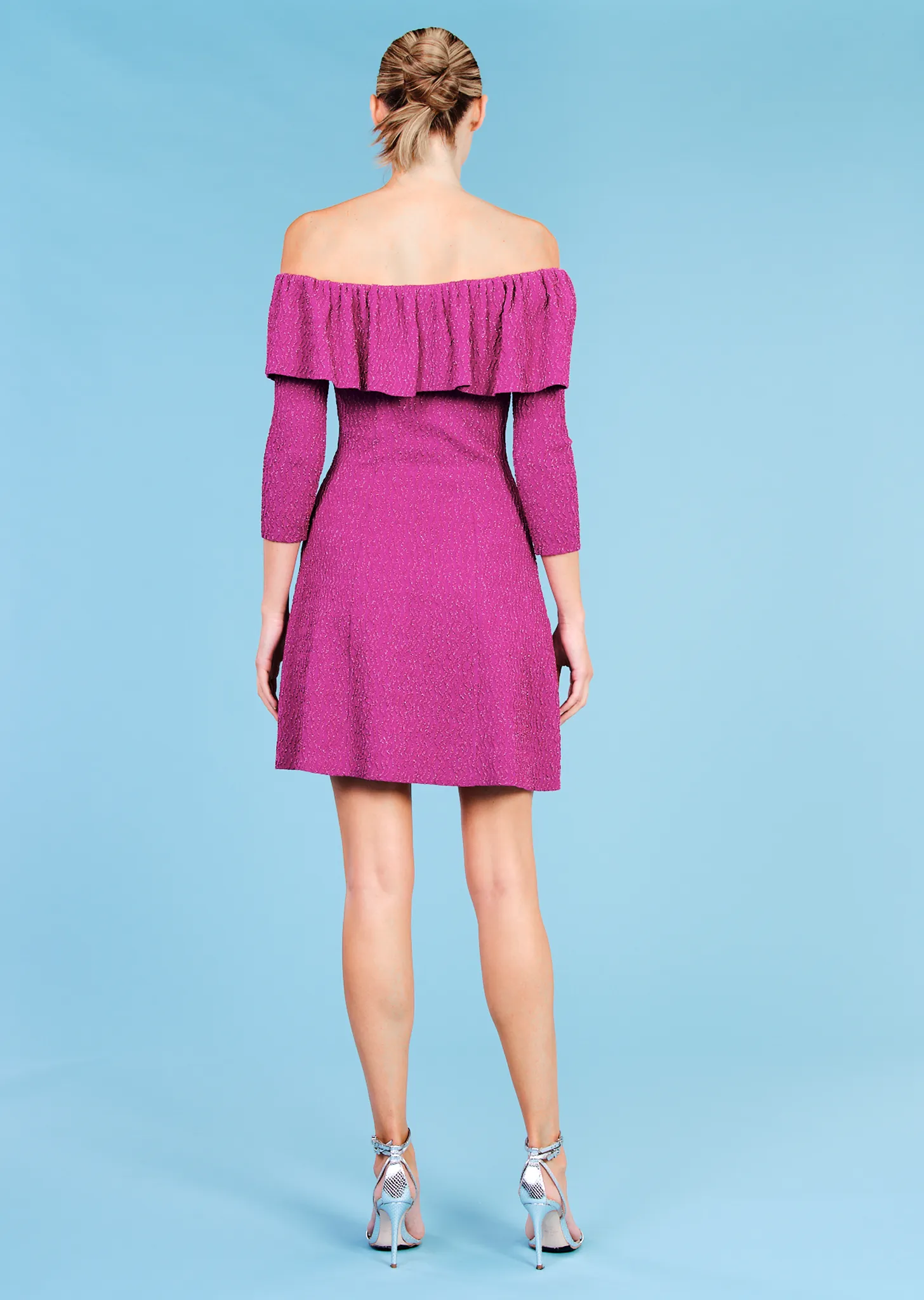 Karlotta - A-Line Dress with Metallic Wave Textured Pattern