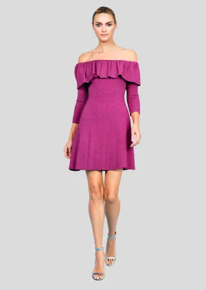 Karlotta - A-Line Dress with Metallic Wave Textured Pattern