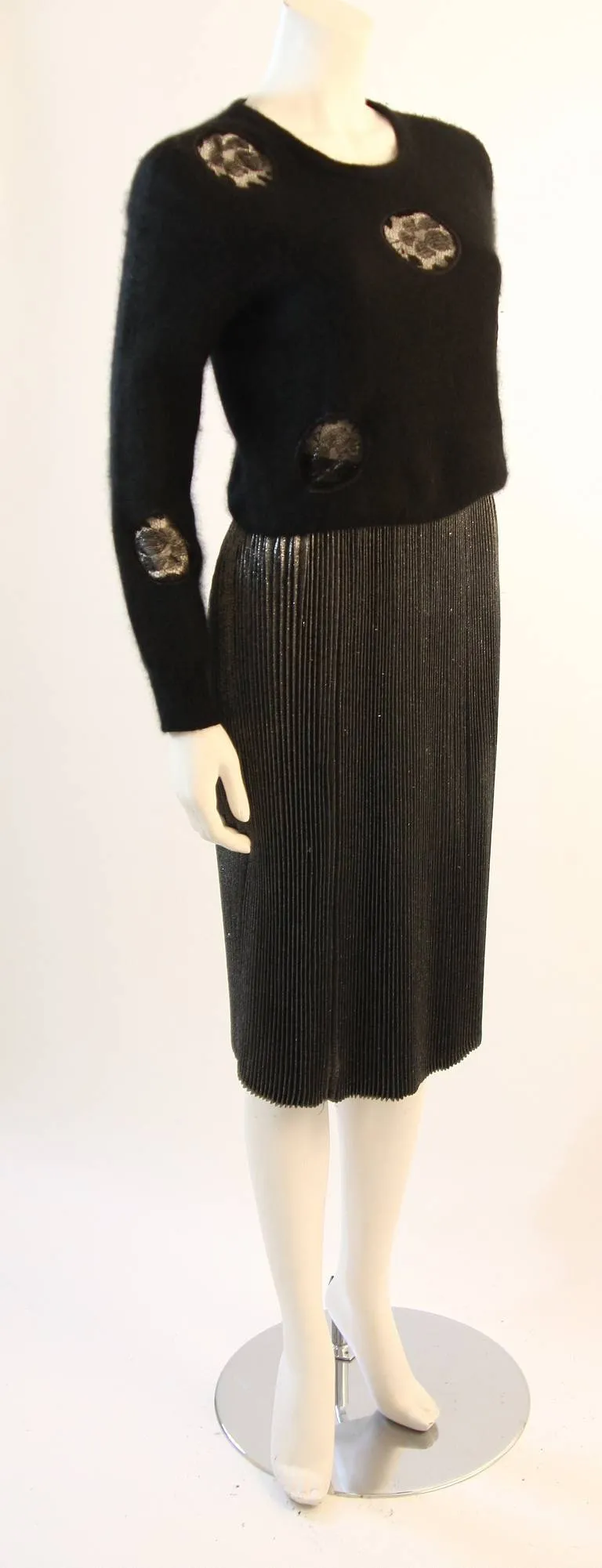 KRIZIA MAGLIA Sweater with Lace Inset and Metallic Skirt