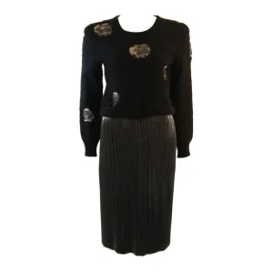 KRIZIA MAGLIA Sweater with Lace Inset and Metallic Skirt