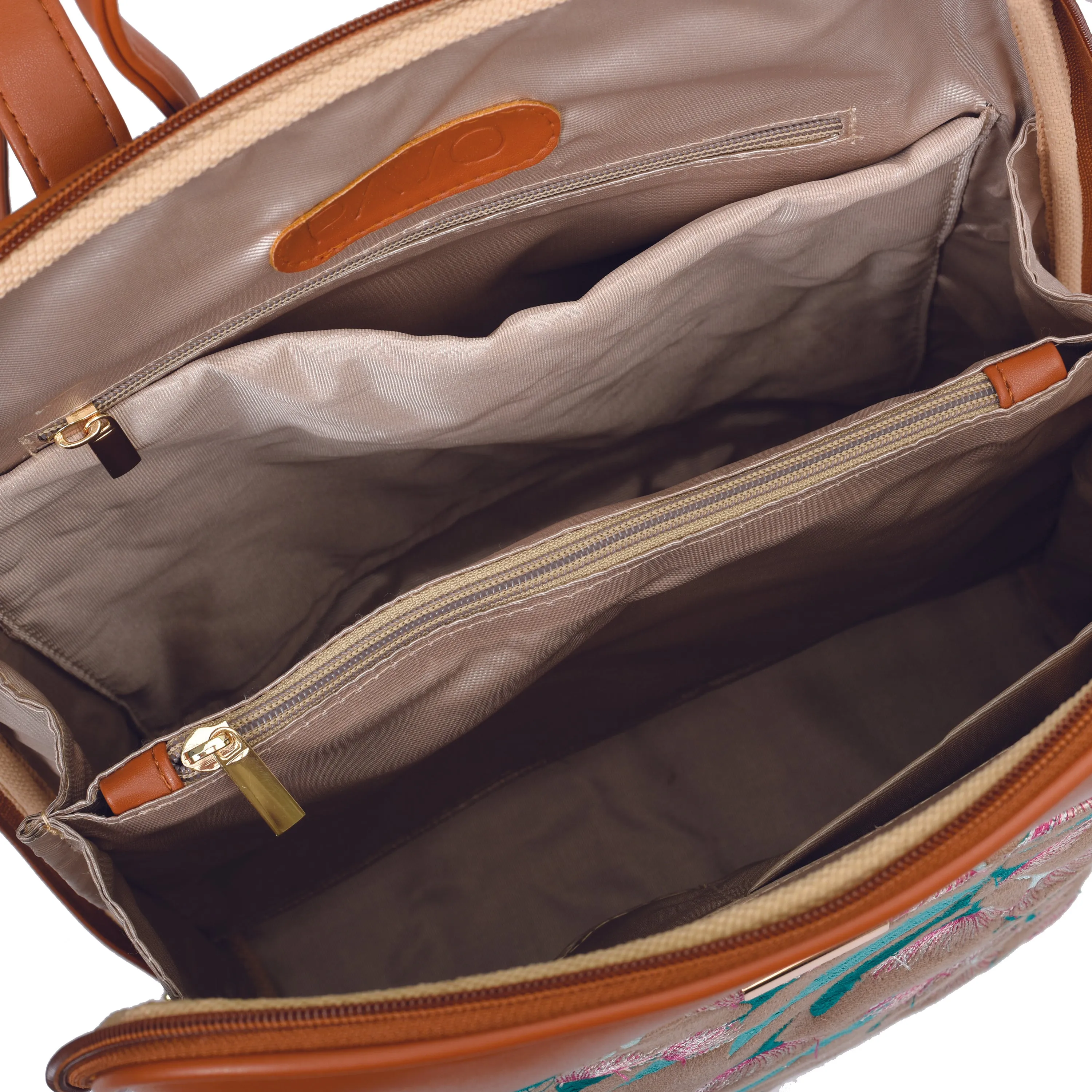 Laptop Camel with Beige embroideries fabric Backpack/Cross - Code 2012